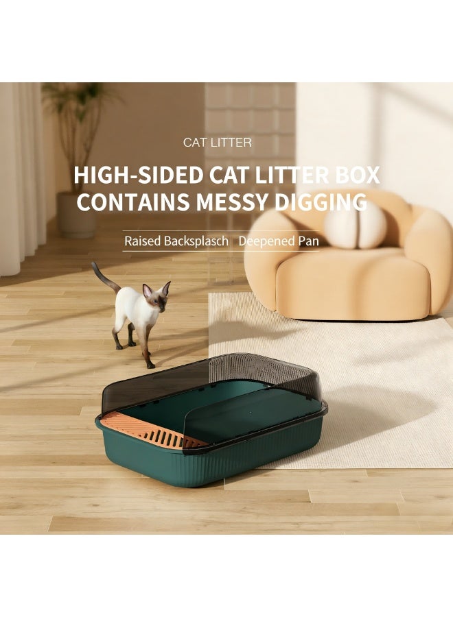 EPET Cat Litter Box with Anti-Scatter Fence Design - Easy Clean Plastic Kitty Toilet (Retro Green) - Image 3
